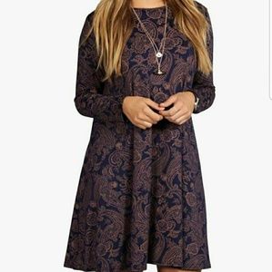 Navy and Coral Paisley Swing Dress